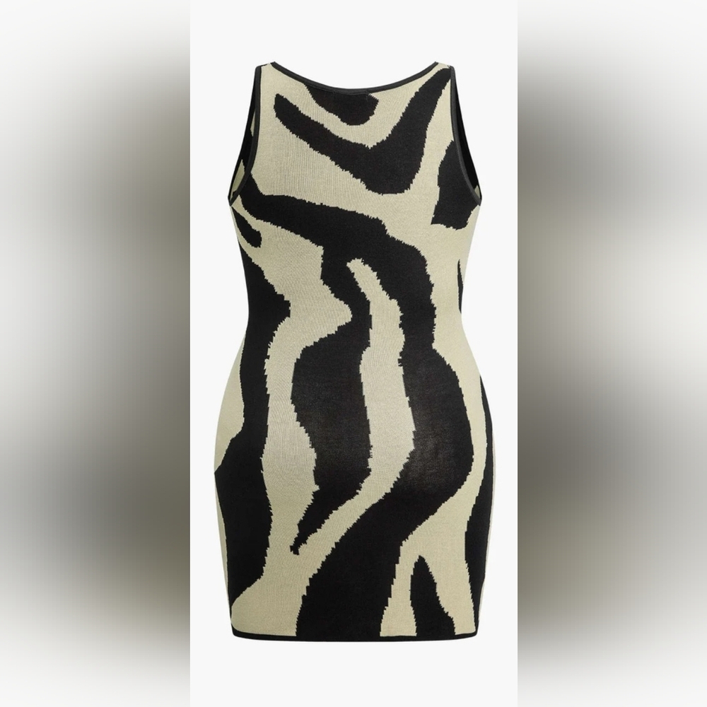 MICAS Black and Cream Zebra Print Sleevelesa Knit Mini Dress. Size M NWT - Picture 2 of 5